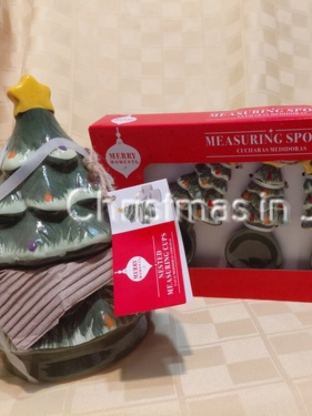Merry Moments Nested Measuring Cups Spoons LOT Kitchen glazed ceramic